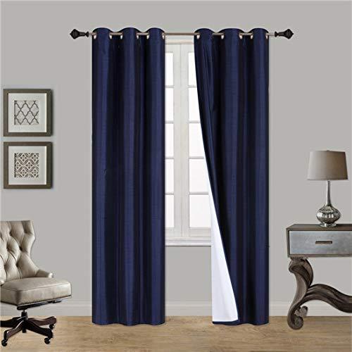 GorgeousHomeLinen (AA72 1pc Faux Silk Blackout Curtains Thermal Insulated Panel 3 Pass Coating Grommet Top (Navy Blue, 95")