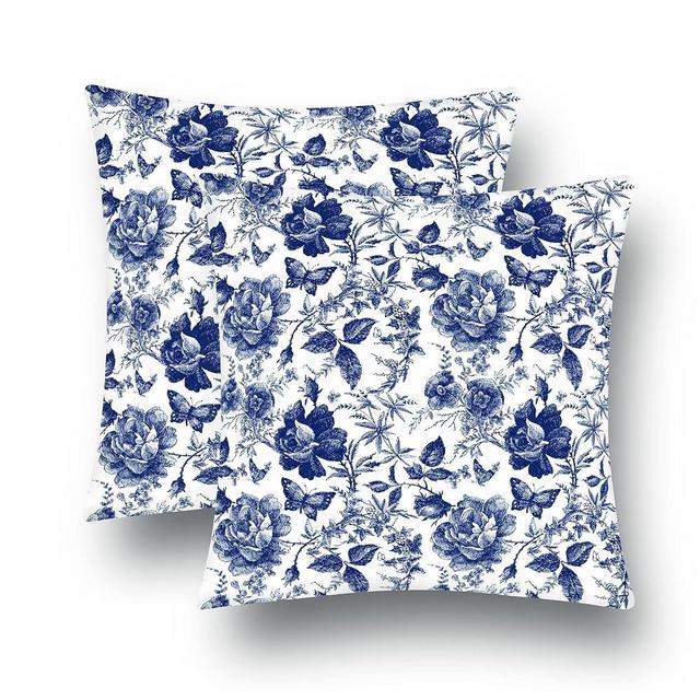 Blue and White Porcelain Floral Pillow Covers Set of 2 Modern Vintage Chinoiserie Decorative Throw Pillow Covers Soft Elegant Velvet Couch Cushion Cover for Bed Living Room Outdoor Sofa,16 x 16 Inch