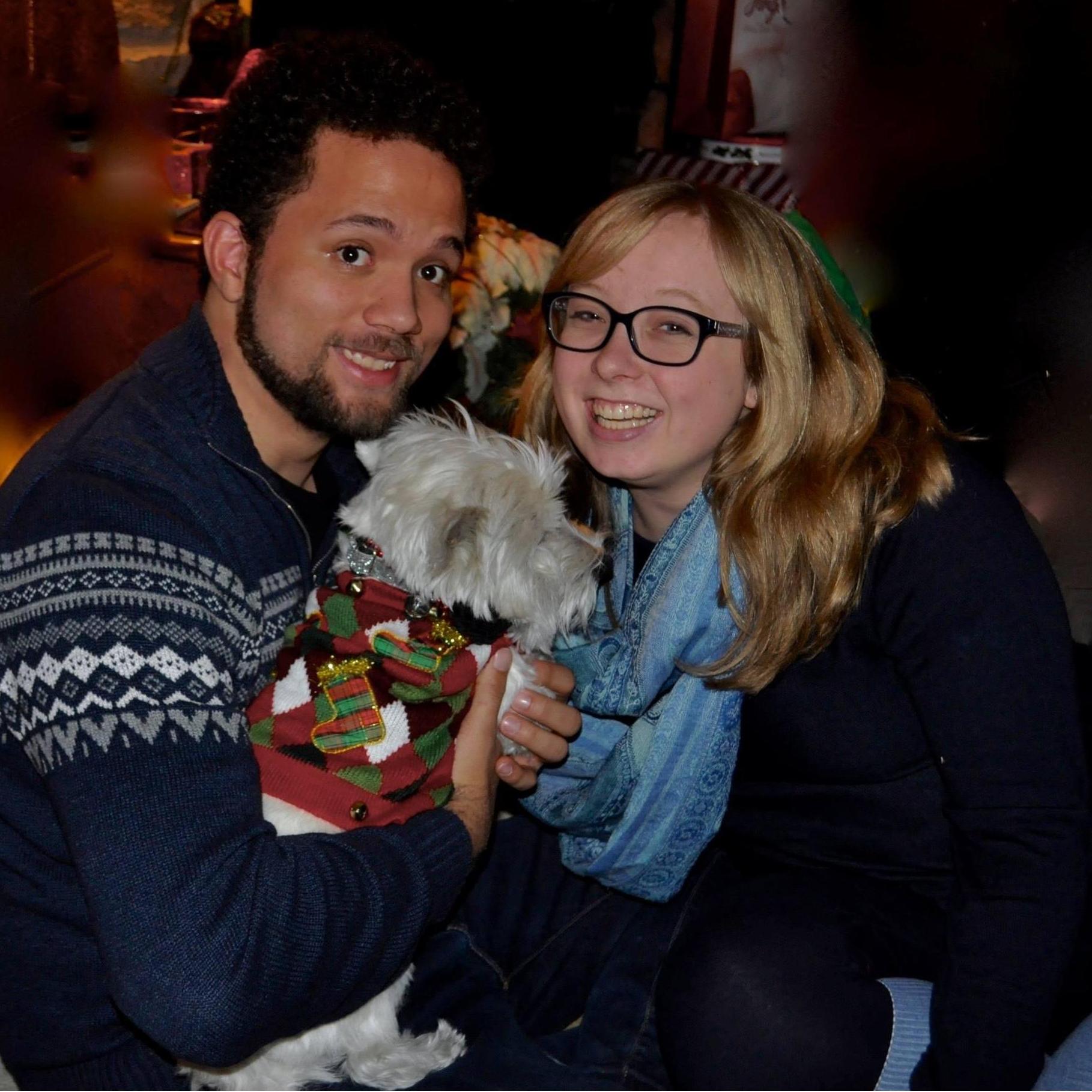 This is from our second Christmas together. We gave Molly that awesome sweater as a gift.