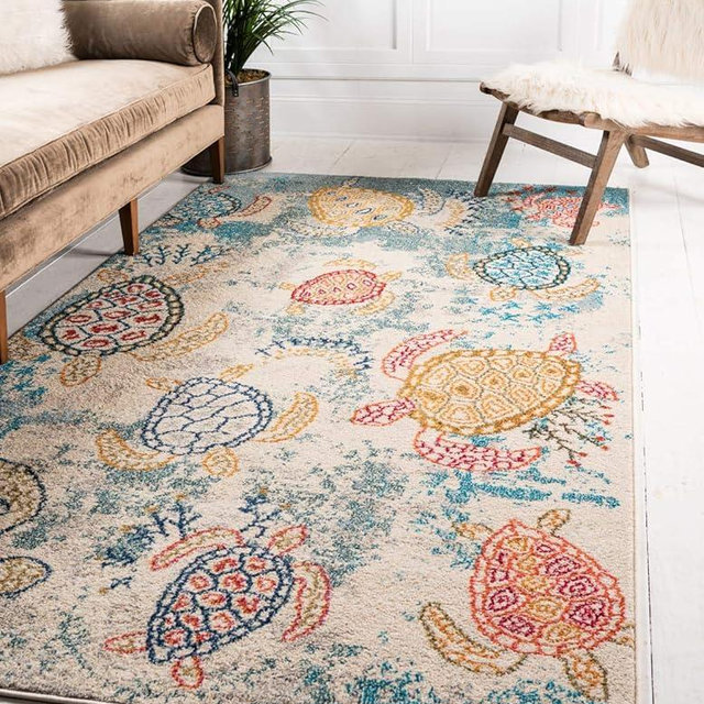 Unique Loom Positano Collection Coastal Modern Turtles Beige Area Rug (4' x 6')