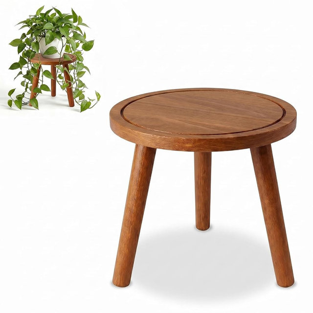 SEQUEDA Wood Plant Stands Indoor, Teak Plant Stand Modern Plant Table for Large Plants, Wooden Plant Stool, Tall Plant Holder Small Round Side for Living Room, Balcony, Office (1 Pack)
