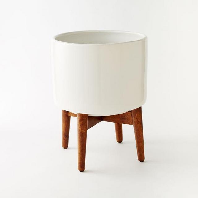 Mid-Century Turned Leg Standing Planter - WIDE