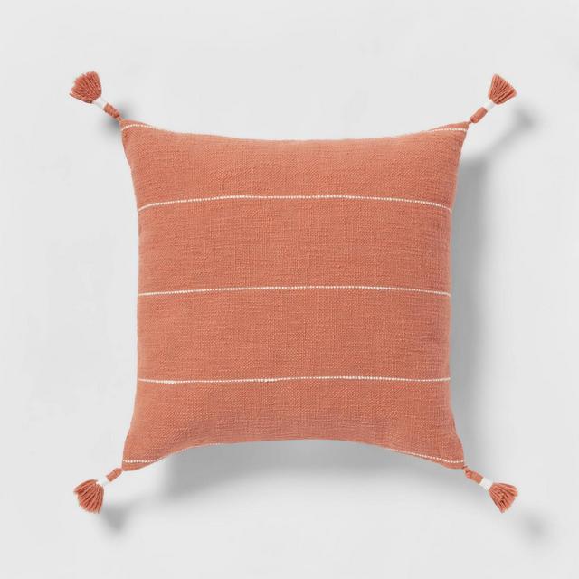 Square Textured Stripe Tassel Decorative Throw Pillow Terracotta - Threshold™