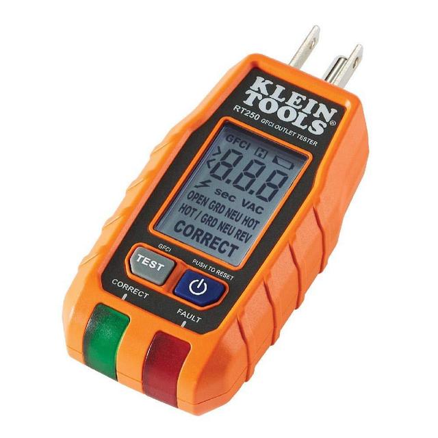 GFCI Receptacle Tester with LCD Display, for Standard 3-Wire 120V Electrical Outlets Klein Tools RT250