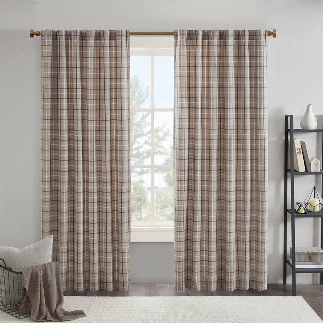 84"x50" Preston Plaid Rod Pocket and Back Tab Room Darkening Curtain Panel with Fleece Lining Brown