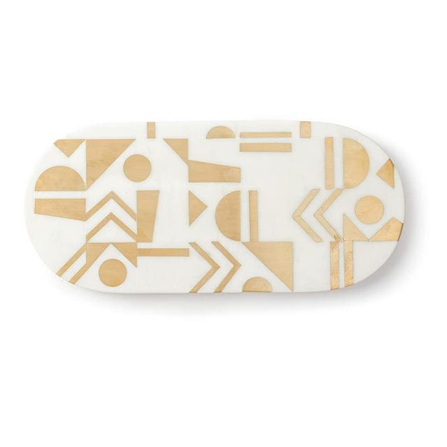 Geometric Inlay Cheese Board Platter, Brass Inlay on Marble