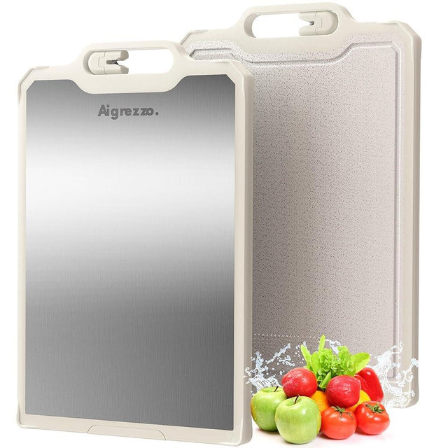 Aigrezzo Titanium Cutting Board, 16x11x0.9 inch Non-Slip Chopping Board with Knife Sharpener, Dual-Sided Titanium & Wheat Straw PP, 23mm Thick, Anti-Spill Edge, Dishwasher Safe
