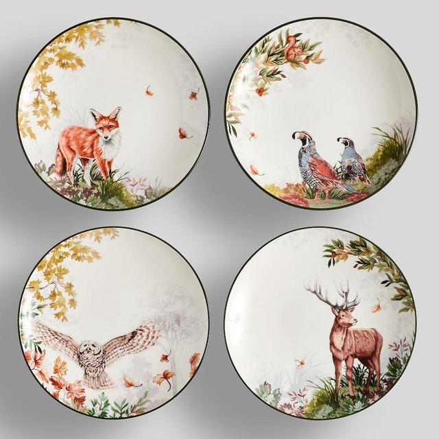 Fantastical Forest Stoneware Salad Plates, Mixed Set of 4 - Multi