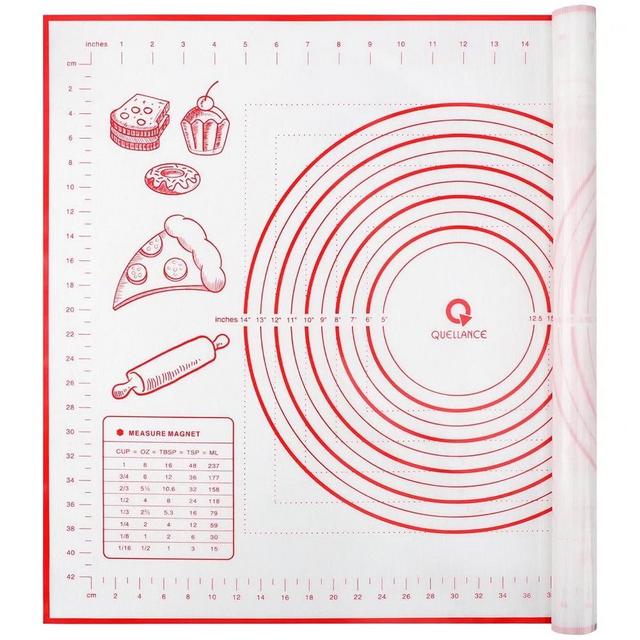 Silicone Baking Mat with Measurements, Pastry Mat for Rolling Out Dough Non-Slip Extra Large, Red, 20" x 28", Fondant Mat