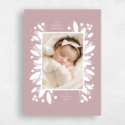 Grayed Mauve, Pink Holiday Card - Evergreen Portrait