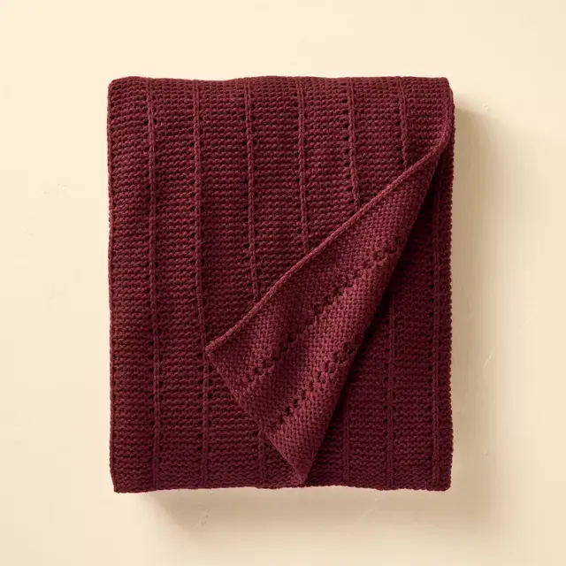 Solid Rib Stripe Knit Throw Blanket Burgundy - Hearth & Hand™ with Magnolia
