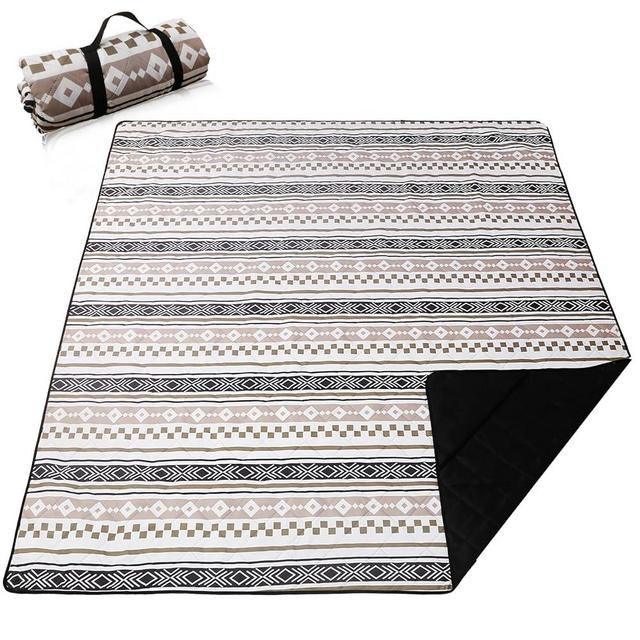 Picnic Blanket Extra Large(79" x 82"), 3-Layer Thickening Camping Blanket, Machine Washable Outdoor Blanket, Wear-Resistant, Soft and Comfortable, Sandproof Beach Mat for Beach, Park, Lawn(Boho Brown)