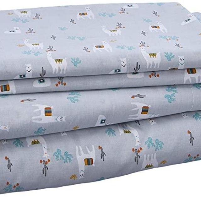 Comfort Spaces 100% Cotton Percale 4 Piece Set Ultra Soft Breathable Deep Pocket Printed Llama Animal Pattern Sheets with Pillow Cases Bedding, King