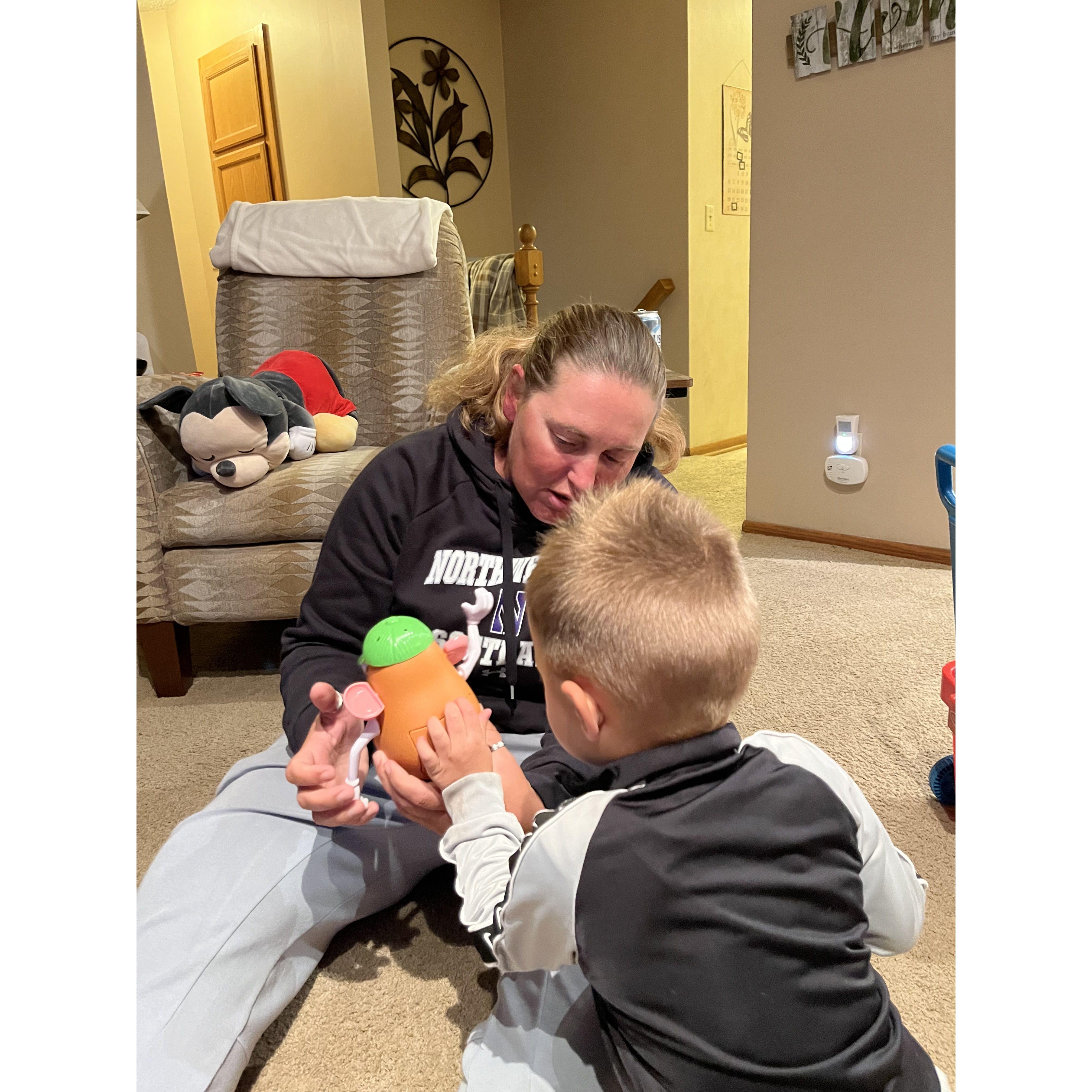 Lisa's first playdate with Jaxson, she's so patient.