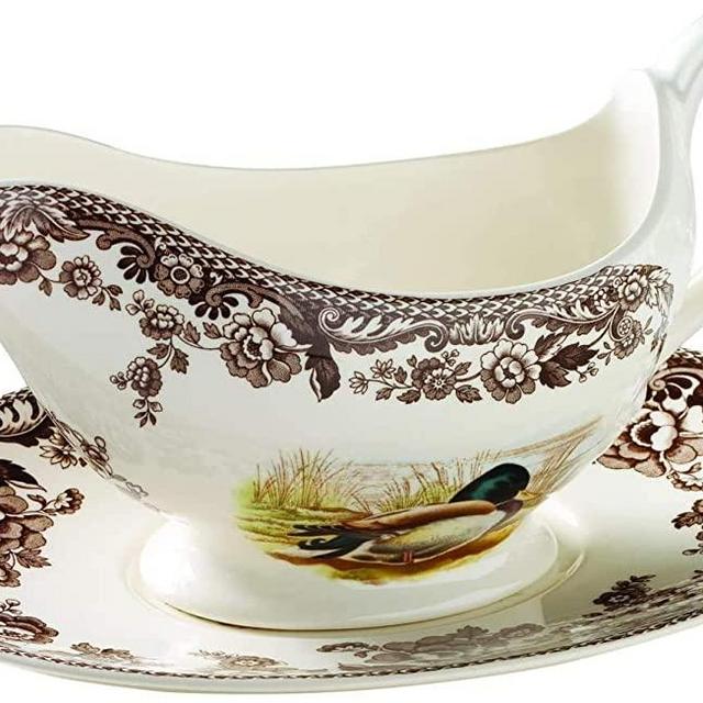 Spode Woodland 11 Ounce Mallard, Snipe and Rabbit Sauceboat and Stand