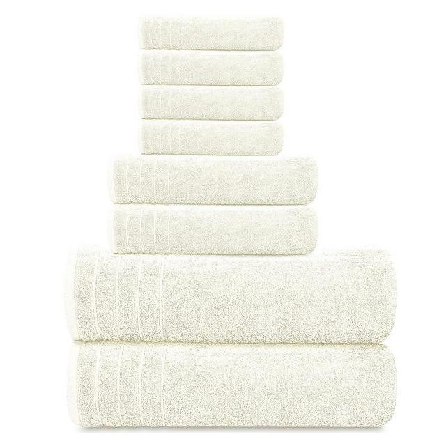 Tens Towels 8 Piece Towels Set, 2 Extra Large Bath Towels, 2 Hand Towels, 4 Washcloths, 100% Cotton, Lighter Weight, Quicker to Dry, Super Absorbent, Perfect Bathroom Towels Set (Cream)