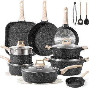 CAROTE 26Pcs Pots and Pans Set, Nonstick Cookware Sets, Granite Induction Cookware Non Stick Cooking Set w/Frying Pans & Saucepans(PFOS, PFOA Free)