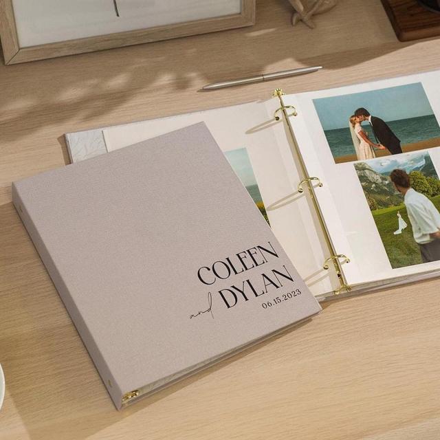 Self Stick Linen Photo Album Binder (Design 8) - Wedding Album Scrapbook, Picture Memory Book, DIY Bride, Anniversary Gift