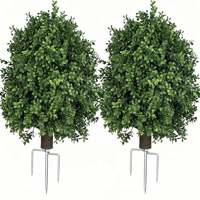 QIANYUN Boxwood Topiary Bush -Artificial Topiary for Outdoors-Evergreen Plants Topiary Ball Tree UV-Resistant 2-Pack for Front Porch Garden Yard Balcony Decor