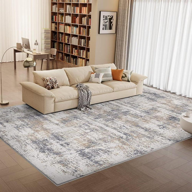 Vamcheer Modern Area Rug 9x12 - Upgraded 10mm Thick Sponge for Exceptional Comfort, Abstract Area Rug for Living Room/Bedroom/Office, Non-Shedding & Easy to Clean, Blue and Grey