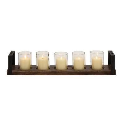 Farmhouse Iron/Wood Five Light Candle Holder