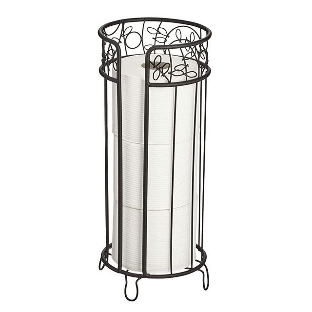 iDesign 77196 Twigz Metal Free Standing Toilet Paper Roll Holder, Canister Reserve for Master, Guest, Kid's, Office Bathroom Storage, 6.8" x 6.8" x 15.2" - Matte Black