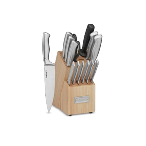 Cuisinart Block Knife Set 15pc Cutlery Knife Set with Steel Blades for Precise Cutting, Lightweight, Stainless Steel Durable& Dishwasher Safe, Natural