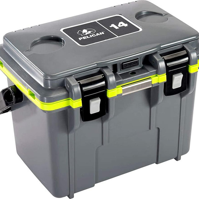 Pelican 14 Quart Personal Cooler (Dark Grey/Green) | Holds 6 Cans with Ice | 36-Hour Ice Retention | 3-Year Warranty