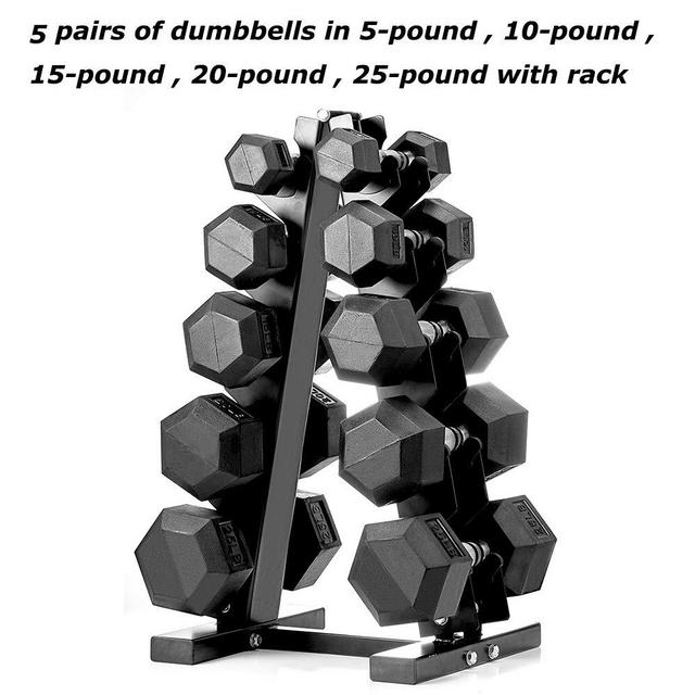 papababe Dumbbells Rubber Encased Hex Dumbbell Free Weights Dumbbells Set with Rack Man Women Home Weight Set Dumbbell with Stand (A Pair of 5 10 15 20 25 LB Dumbbell with Dumbbell Rack)