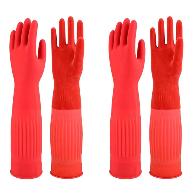 North Tower Rubber Gloves Kitchen Cleaning For Washing Dishing Kithchen, warmming Heat Resistant Dishwashing Gloves,18",2 Pairs Medium