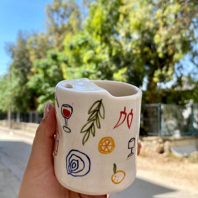 Summer Vibe Ceramic Travel Mug , Travel Tumblr , Minimalist to-go cup , takeaway ceramic mug , handmade pottery ceramic cup