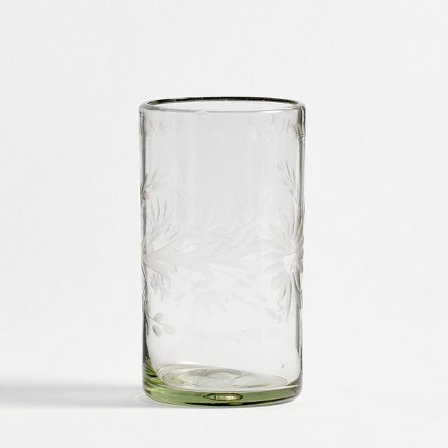 Etched Floral Recycled Highball Glasses- Set of 4
