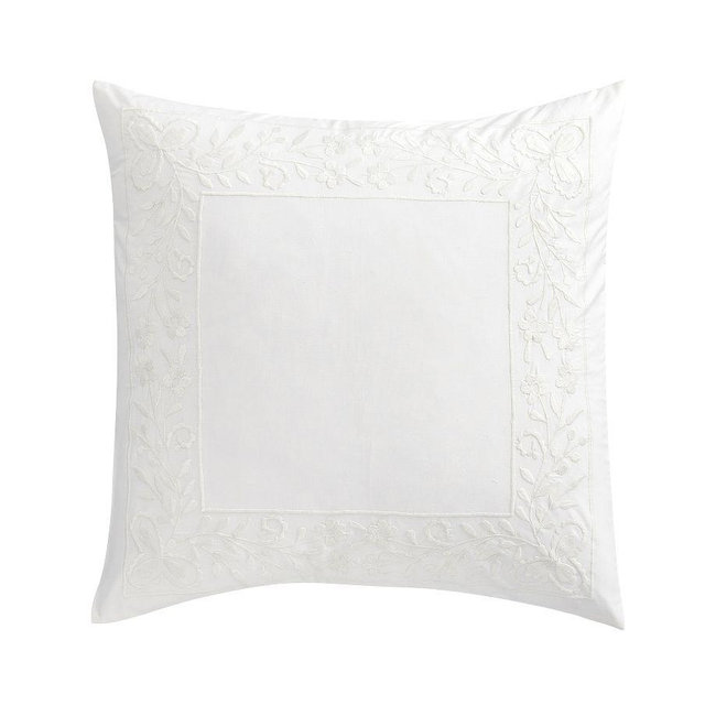 Floral Embroidered Percale Sham, White, Euro