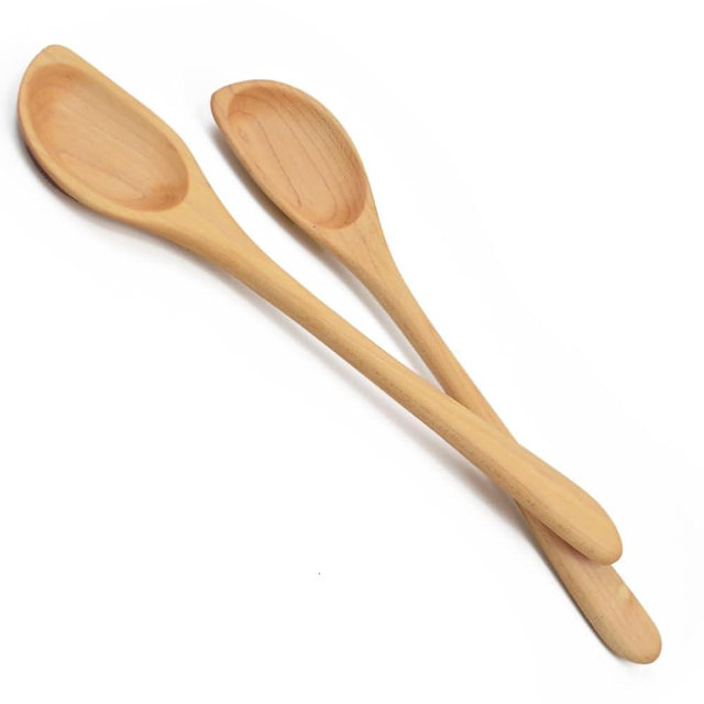 American Made Natural Hard Maple Wood Angled 12" Solid Spoons for Cooking and Mixing, Set of 2