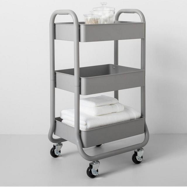 Three Tier Metal Utility Cart in Gray