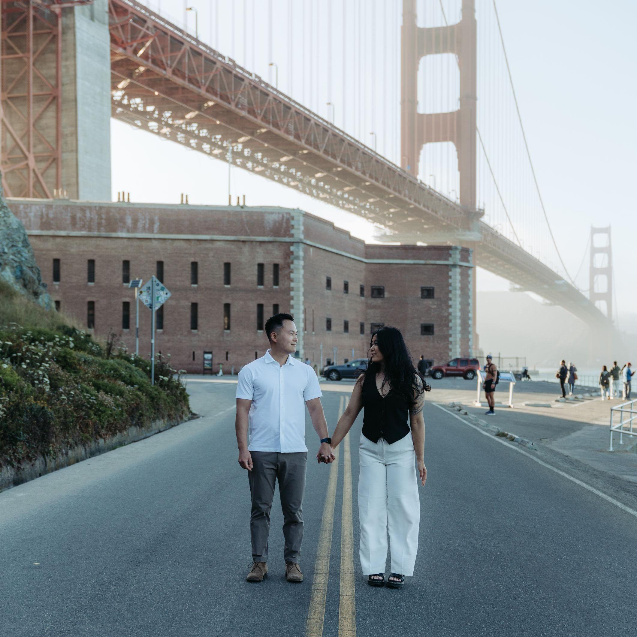 Engagement day at San Francisco's Golden Gate Bridge, where Eric popped the question.
