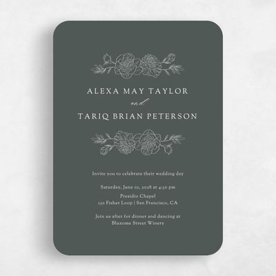 Green Rounded Wedding Invitation - Mauve Classic