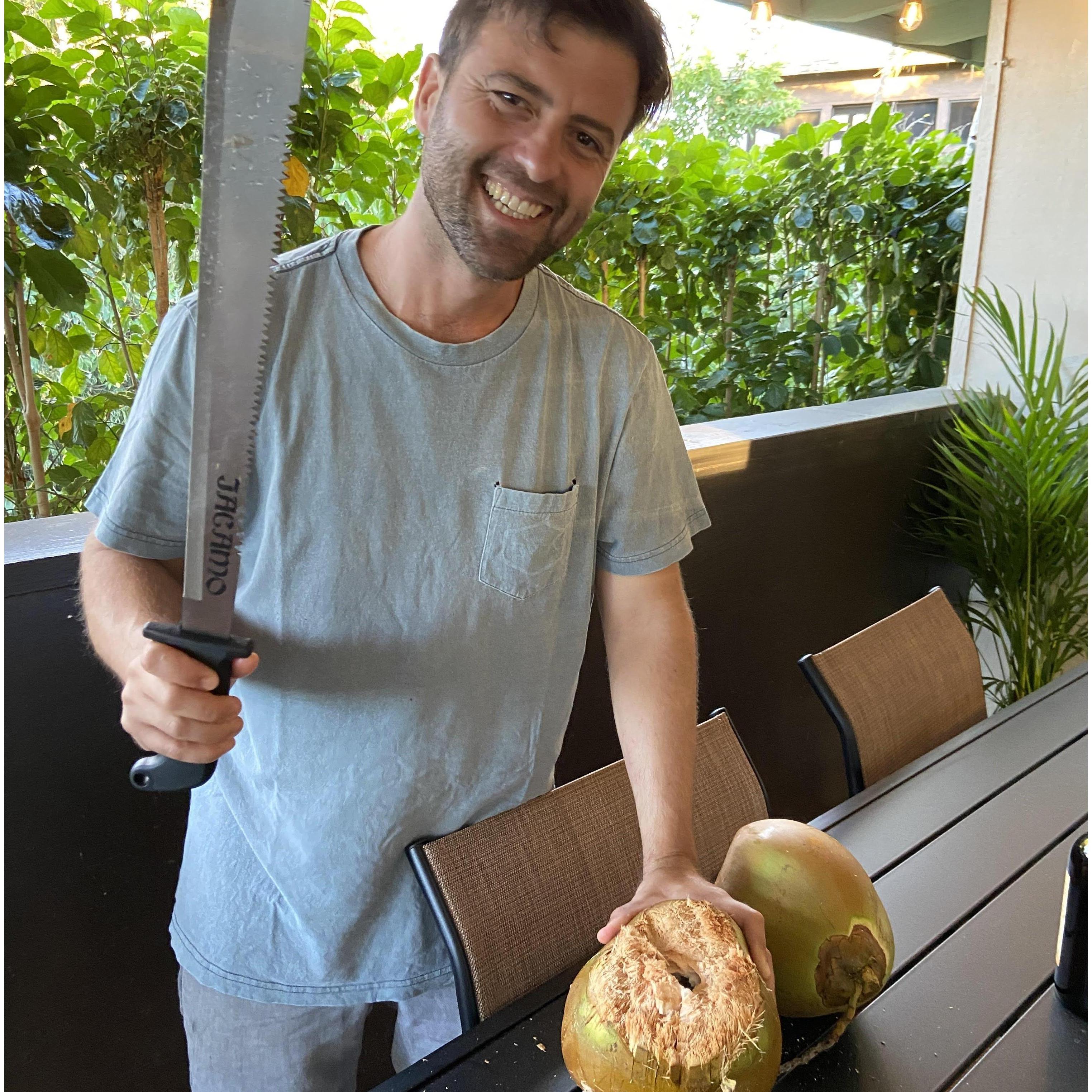 Morgan put our machete to use and we started drinking rum out of coconuts