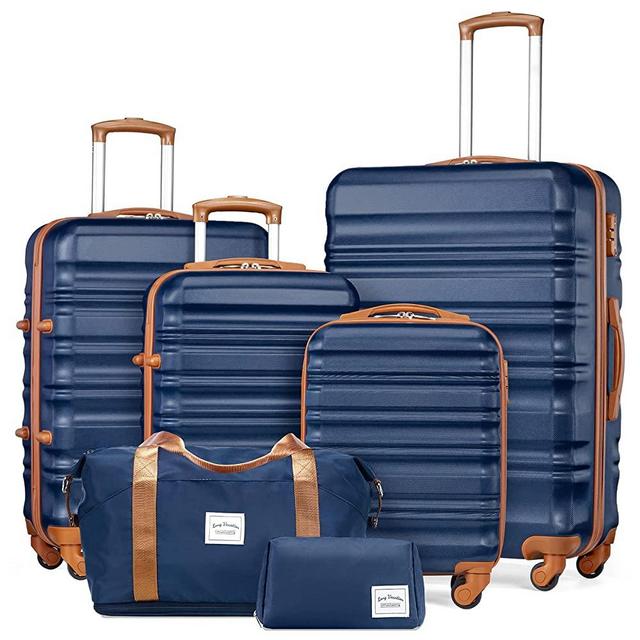 LONG VACATION Luggage Set 4 Piece Luggage Set ABS hardshell TSA Lock Spinner Wheels Luggage Carry on Suitcase (NAVY, 6 piece set)