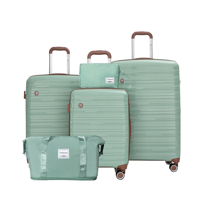 Travelhouse 5 Piece Luggage Sets with Spinner Wheels, Hardshell PP Suitcase Set with Tsa Lock, Lightweight Hardside Travel Suitcases with Waterproof Duffle Bag for Men Women