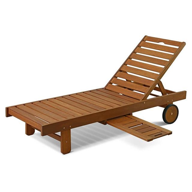 Furinno FG17744 Tioman Outdoor Hardwood Patio Furniture Sun Lounger with Tray in Teak Oil, Natural