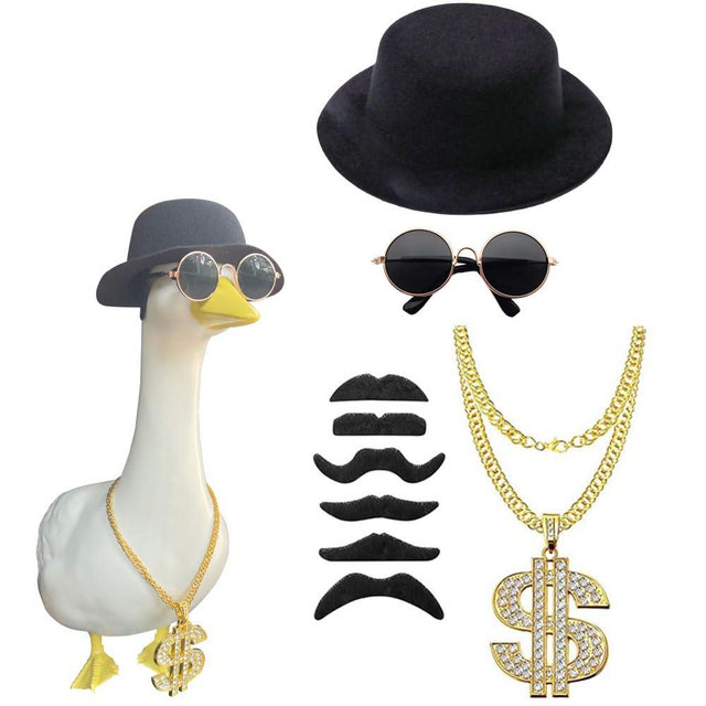 ZANOLY 9pcs Goose Outfit,Porch Goose Outfits,Lawn Goose Statue Costume,for 17"/23" Statue Patio Lawn Garden Decoration,with Gold Chain Collar and Sunglasses(Hiphop-A)