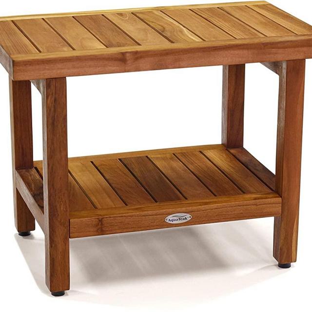 AquaTeak The Original 24" Spa Teak Shower Bench with Shelf