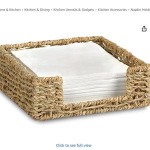 Ratten Napkin Holder for Table, Square Seagrass Serving Tray for Paper Napkins Kitchen Restaurant Dinner Wicker Baskets 7.8" x 7.8" x 2.8"