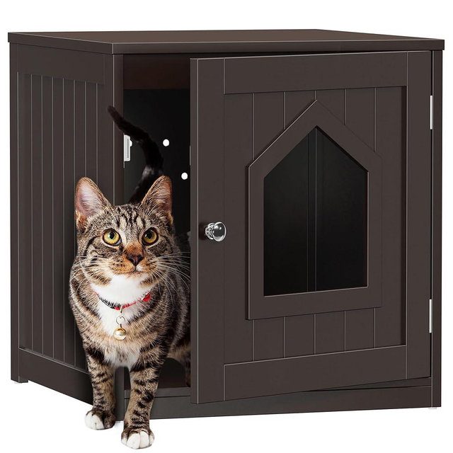Cat Litter Box Enclosure, Litter Box Furniture Hidden, Wooden Cat Washroom, Cat Litter Box Cabinet, Indoor Cat House Side End Table Nightstand (Coffee)