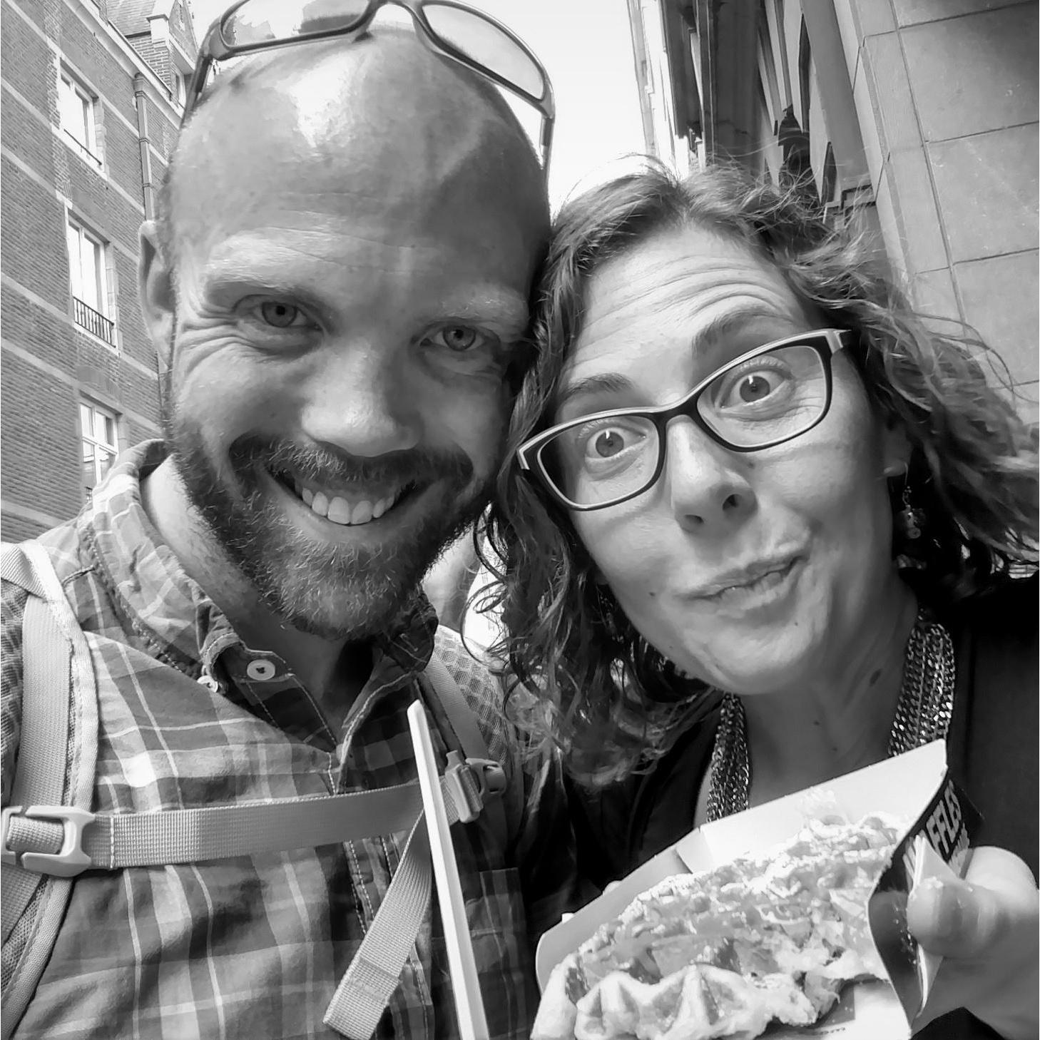 Enjoying waffles in Brussels.