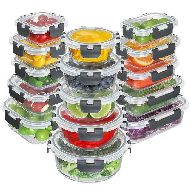 BAYZZ 30 Piece Glass Food Storage Containers Set, Glass Meal Prep Containers with Lids, Airtight Lunch Box, BPA-Free, Microwave, Freezer & Dishwasher Safe