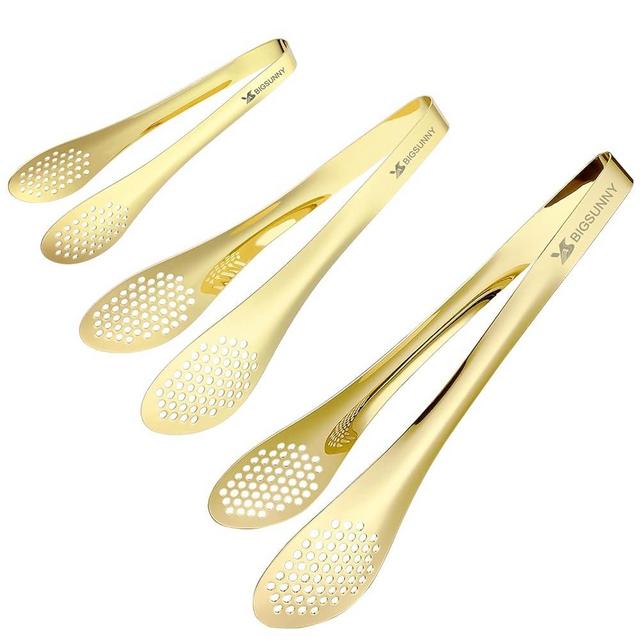 MSY BIGSUNNY Chef Kitchen Tongs Stainless Steel Food Serving Tongs Set of 3 (Golden 7" 9" & 11")