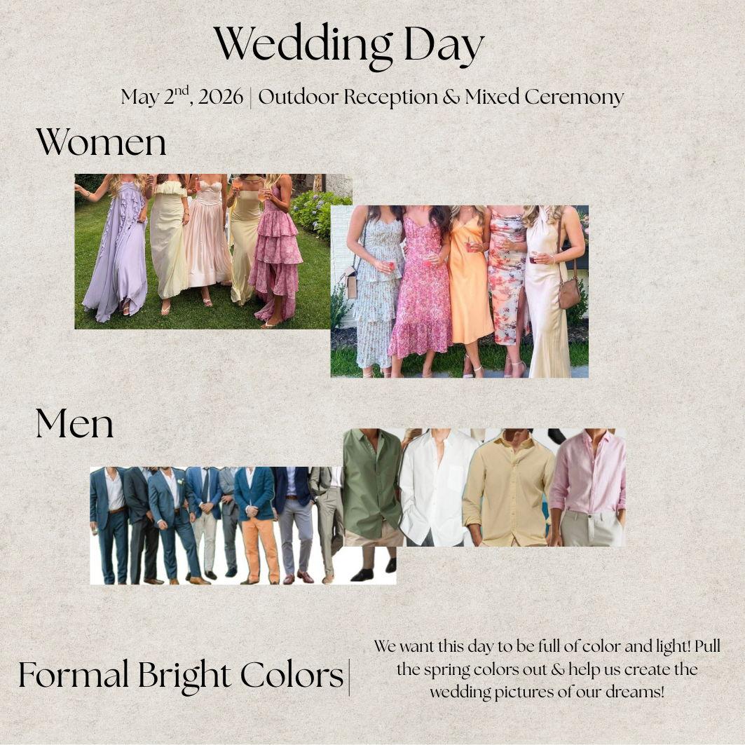 This event is semi- formal. We prefer women to wear midi dresses, nice jumpsuits, or skirt and a blouse. Men are preferred to wear a dress shirt and slacks, optional tie or jacket.