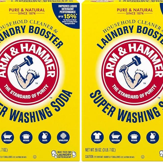 ARM & HAMMER Super Washing Soda Household Cleaner and Laundry Booster, Versatile Natural Home Cleaner, Powder Laundry Additive, 55 oz Box (Pack of 2)
